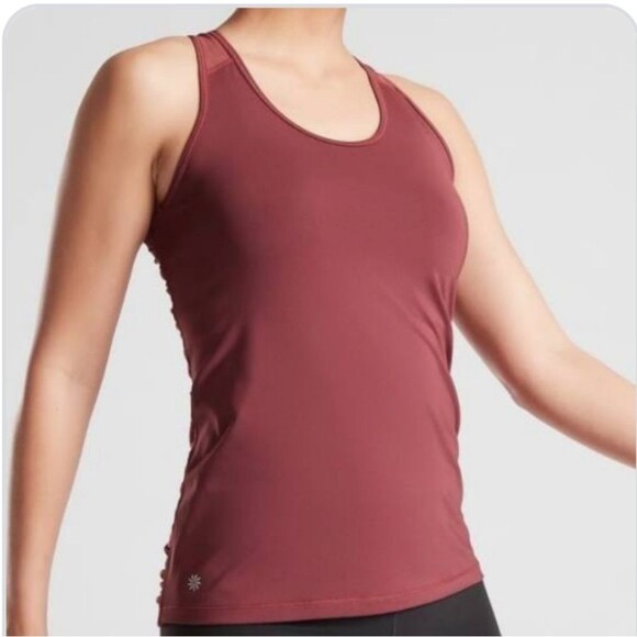 Athleta Bakasana racerback tank top, mauve dusty rose, sheer vents, XS - Picture 3 of 8